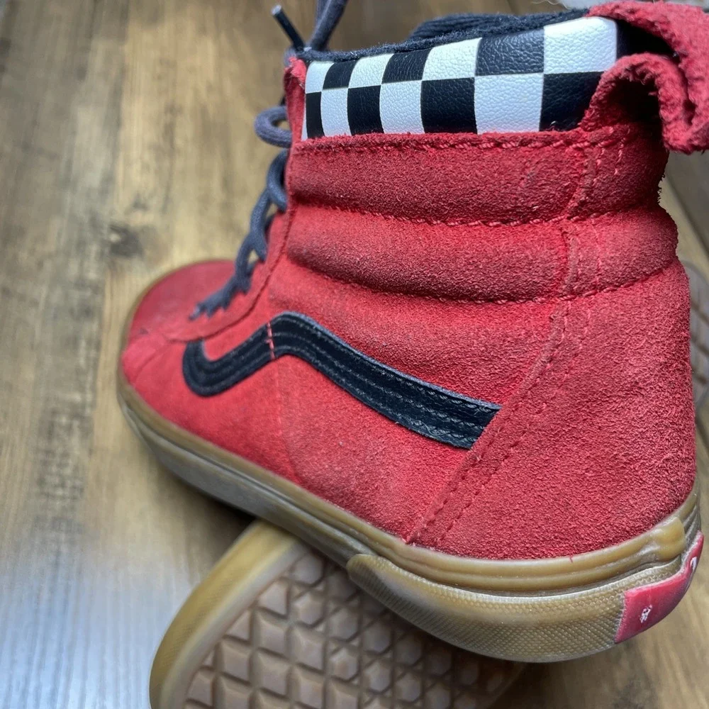 Vans Kids 6.5 Red Sk8-Hi Sneakers Skate Shoes Checkerboard Suede Gum Sole